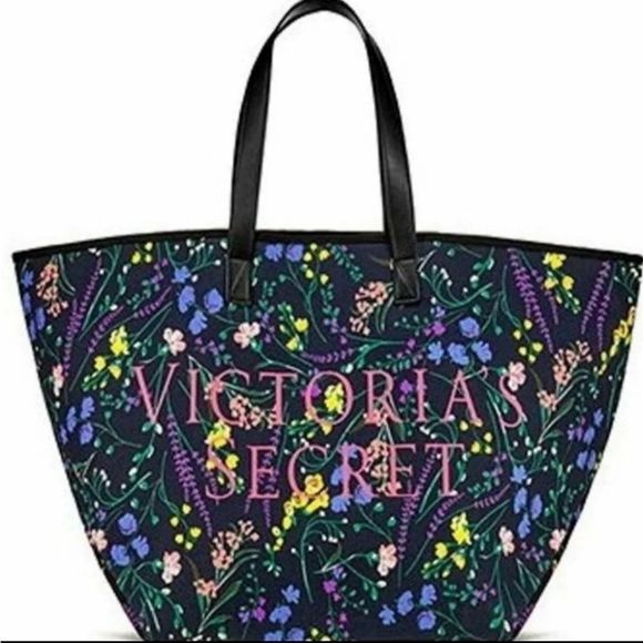 Victoria's Secret Handbags - Victoria's Secret Black & Floral Weekender Tote Bag